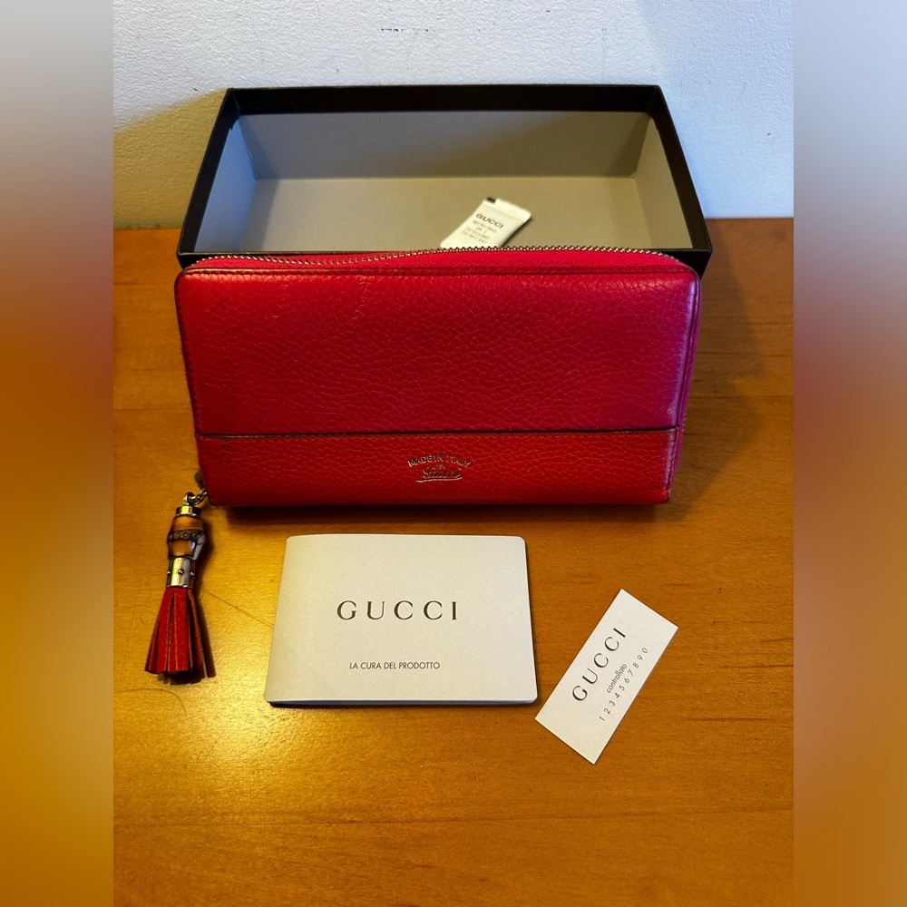 Gucci Orange/Pink Two-Tone Pebble Leather Zip Wallet w/ box. EUC. - Picture 3 of 14